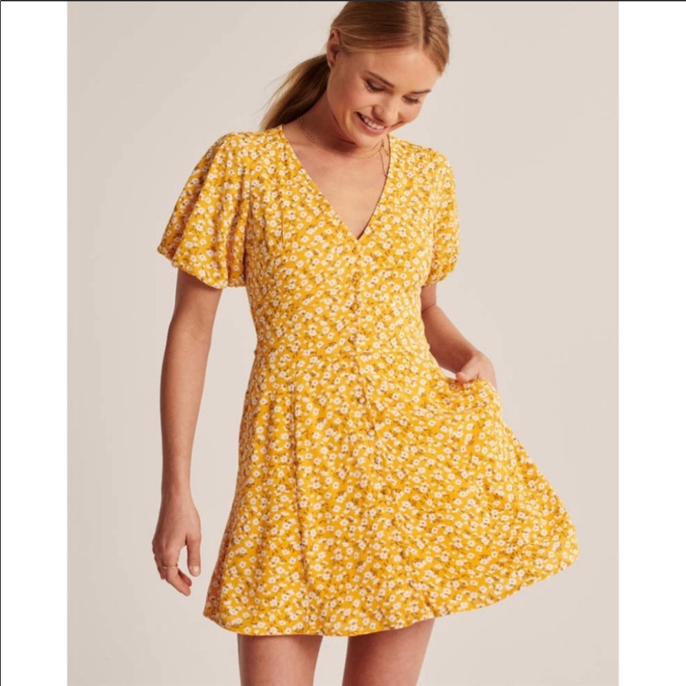 Abercrombie & Fitch Yellow Floral Print Mini Dress